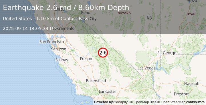 Earthquake 18 km W of Big Pine, CA (2.6 md) (2025-09-14 14:05:34 UTC)