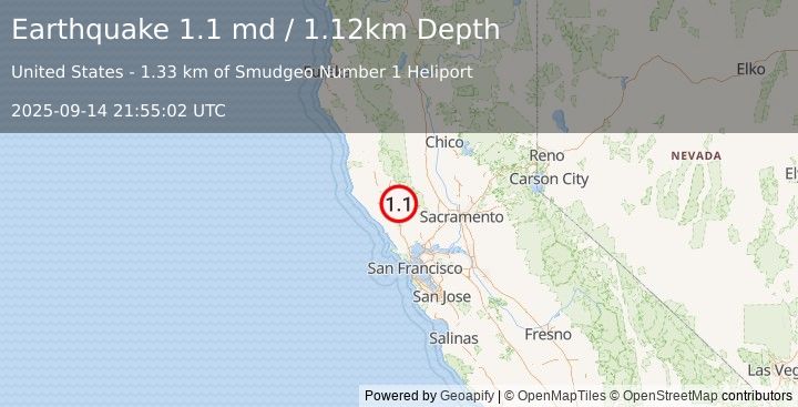 Earthquake 1 km E of The Geysers, CA (1.1 md) (2025-09-14 21:55:02 UTC)