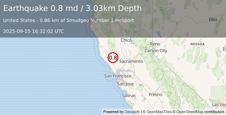 Earthquake 1 km NW of The Geysers, CA (0.8 md) (2025-09-15 16:32:02 UTC)