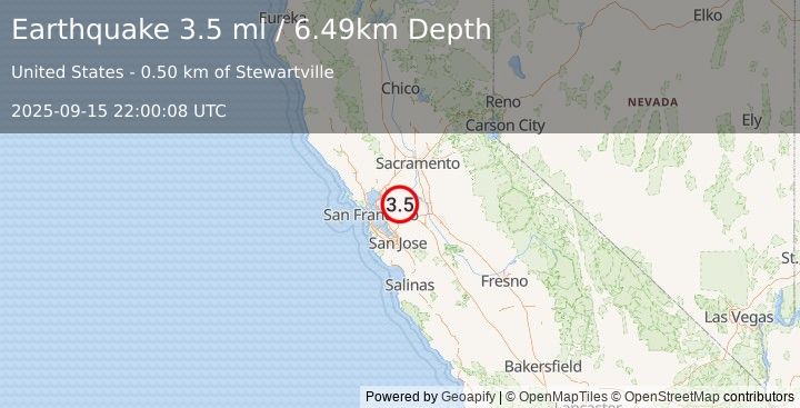 Earthquake 8 km E of Clayton, CA (3.5 ml) (2025-09-15 22:00:08 UTC)