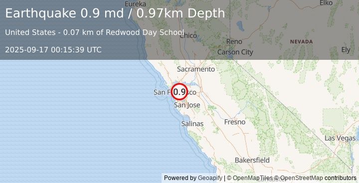 Earthquake 1 km E of Oakland, CA (0.9 md) (2025-09-17 00:15:39 UTC)