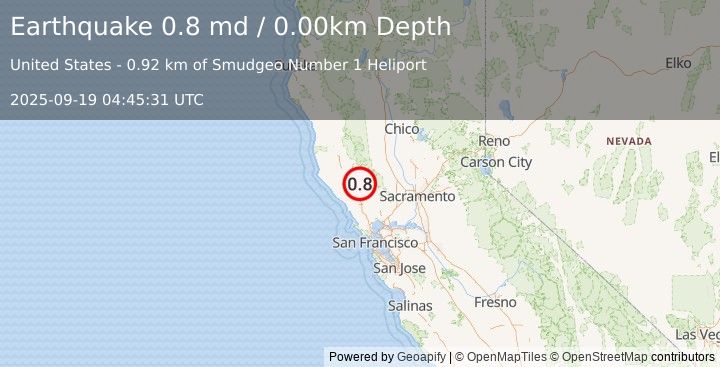 Earthquake 2 km N of The Geysers, CA (0.8 md) (2025-09-19 04:45:31 UTC)