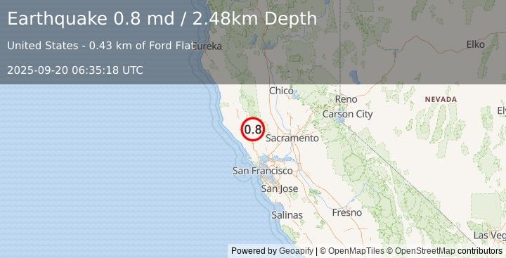 Earthquake 3 km S of Cobb, CA (0.8 md) (2025-09-20 06:35:18 UTC)