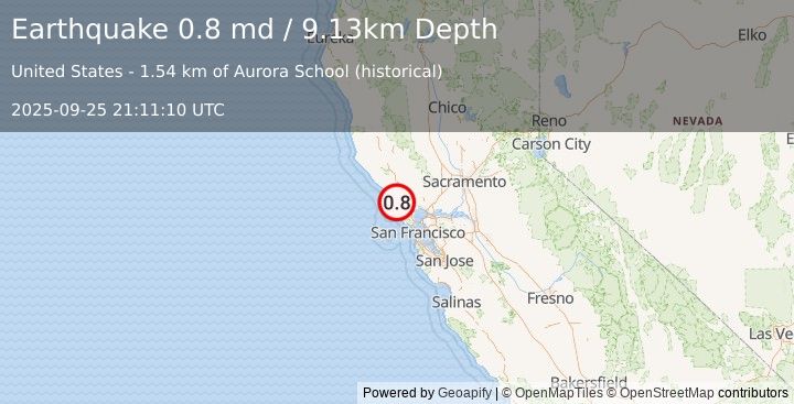 Earthquake 6 km E of Tomales, CA (0.8 md) (2025-09-25 21:11:10 UTC)
