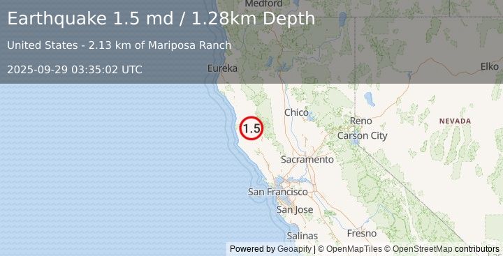 Earthquake 10 km NNW of Redwood Valley, CA (1.5 md) (2025-09-29 03:35:02 UTC)
