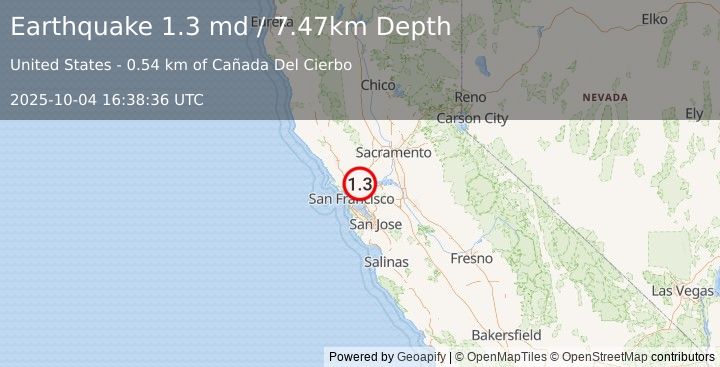 Earthquake 3 km SW of Crockett, CA (1.3 md) (2025-10-04 16:38:36 UTC)