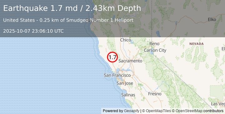 Earthquake 1 km N of The Geysers, CA (1.7 md) (2025-10-07 23:06:10 UTC)