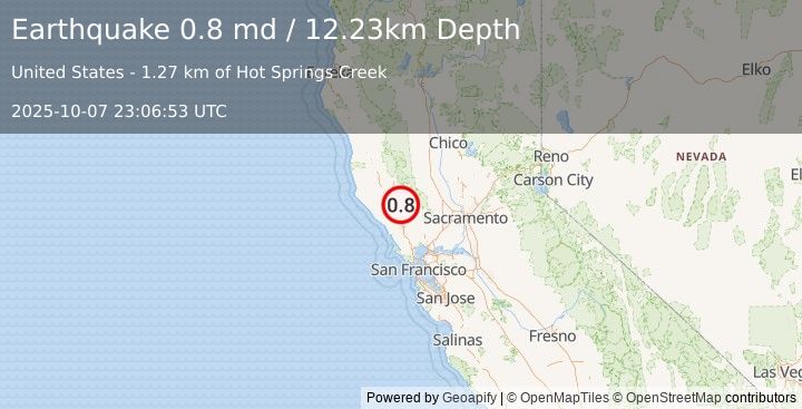 Earthquake 1 km WNW of The Geysers, CA (0.8 md) (2025-10-07 23:06:53 UTC)