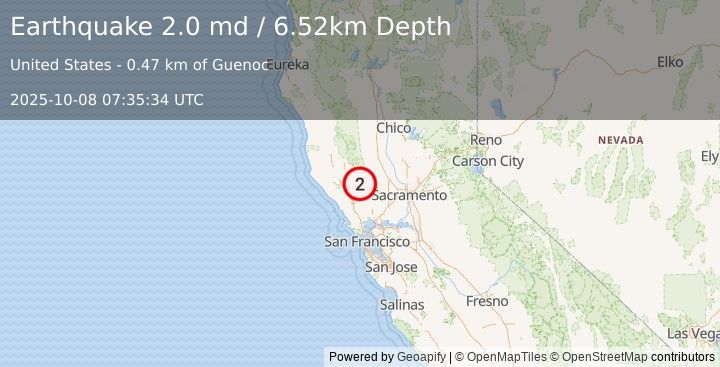 Earthquake 4 km NE of Middletown, CA (2.0 md) (2025-10-08 07:35:34 UTC)