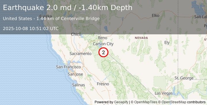 Earthquake 7 km SE of Markleeville, CA (2.0 md) (2025-10-08 10:51:02 UTC)