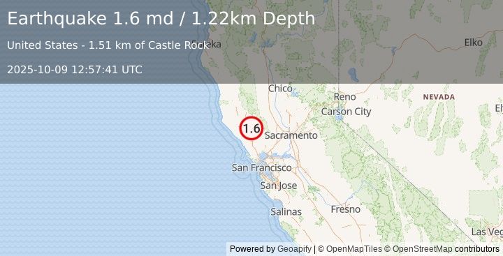 Earthquake 3 km SSE of The Geysers, CA (1.6 md) (2025-10-09 12:57:41 UTC)