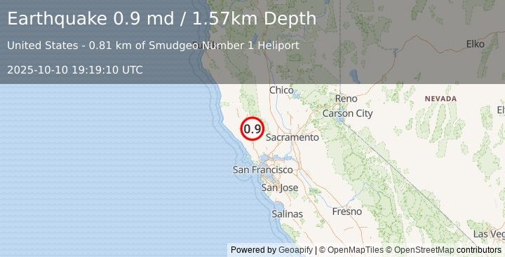 Earthquake 2 km NE of The Geysers, CA (0.9 md) (2025-10-10 19:19:10 UTC)