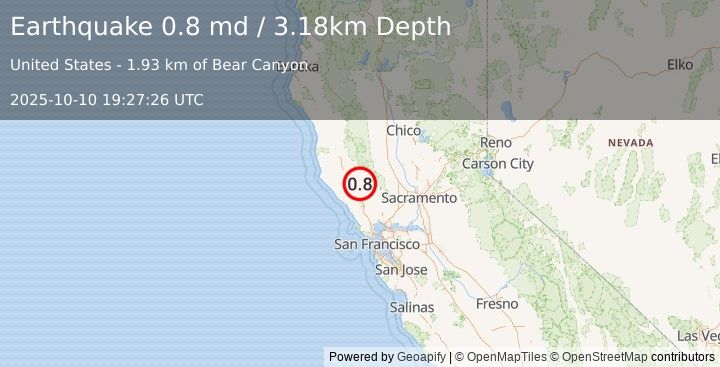 Earthquake 6 km NW of The Geysers, CA (0.8 md) (2025-10-10 19:27:26 UTC)