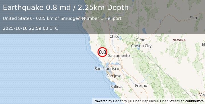 Earthquake 1 km NNW of The Geysers, CA (0.8 md) (2025-10-10 22:59:03 UTC)