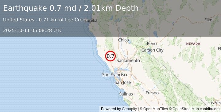 Earthquake 4 km W of Cobb, CA (0.7 md) (2025-10-11 05:08:28 UTC)