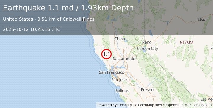 Earthquake 8 km WNW of Cobb, CA (1.1 md) (2025-10-12 10:25:16 UTC)