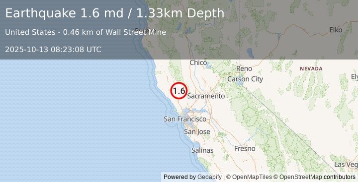 Earthquake 3 km S of Anderson Springs, CA (1.6 md) (2025-10-13 08:23:08 UTC)