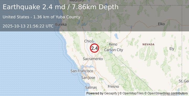 Earthquake 6 km NW of The Geysers, CA (0.8 md) (2025-10-13 21:56:44 UTC)