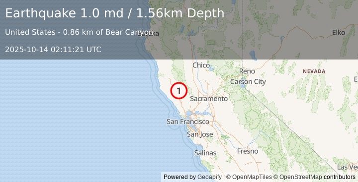 Earthquake 8 km W of Cobb, CA (1.0 md) (2025-10-14 02:11:21 UTC)