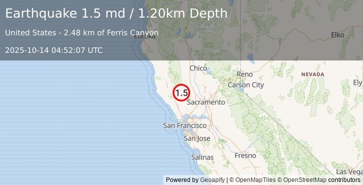 Earthquake 4 km ESE of Lower Lake, CA (1.5 md) (2025-10-14 04:52:07 UTC)