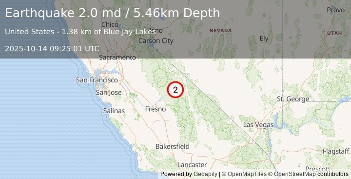Earthquake 23 km SW of Toms Place, CA (2.0 md) (2025-10-14 09:25:01 UTC)