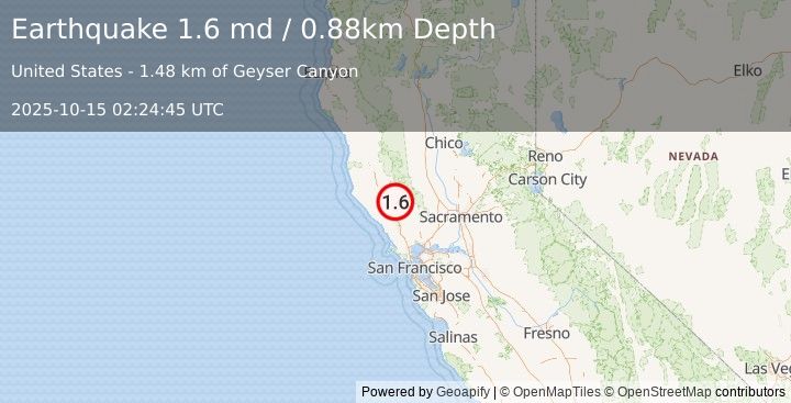 Earthquake 6 km NW of The Geysers, CA (1.6 md) (2025-10-15 02:24:45 UTC)