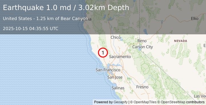 Earthquake 6 km NW of The Geysers, CA (1.0 md) (2025-10-15 04:35:55 UTC)