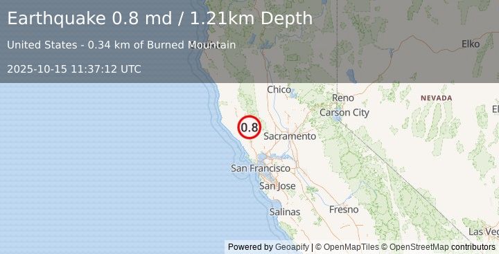 Earthquake 3 km NNW of The Geysers, CA (0.8 md) (2025-10-15 11:37:12 UTC)