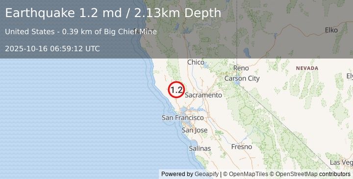 Earthquake 1 km SW of Anderson Springs, CA (1.2 md) (2025-10-16 06:59:12 UTC)