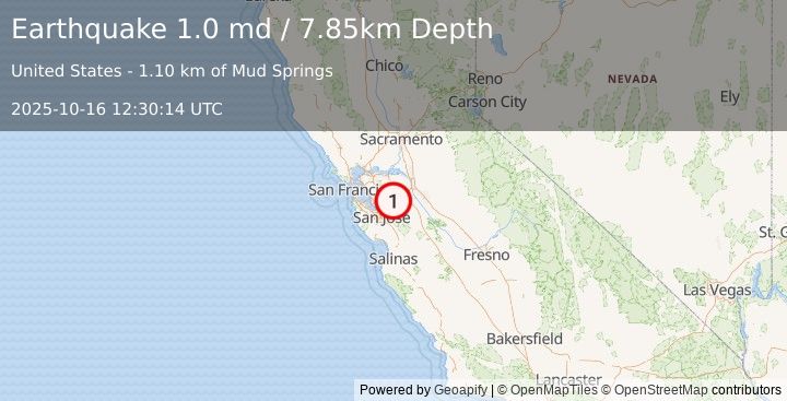 Earthquake 14 km SE of Livermore, CA (1.0 md) (2025-10-16 12:30:14 UTC)