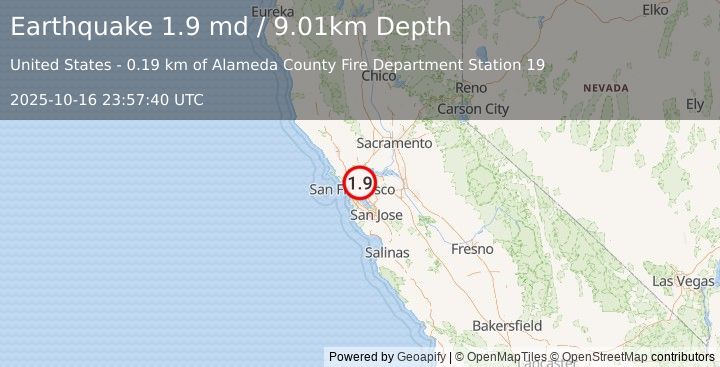 Earthquake 2 km ENE of Berkeley, CA (1.9 md) (2025-10-16 23:57:40 UTC)