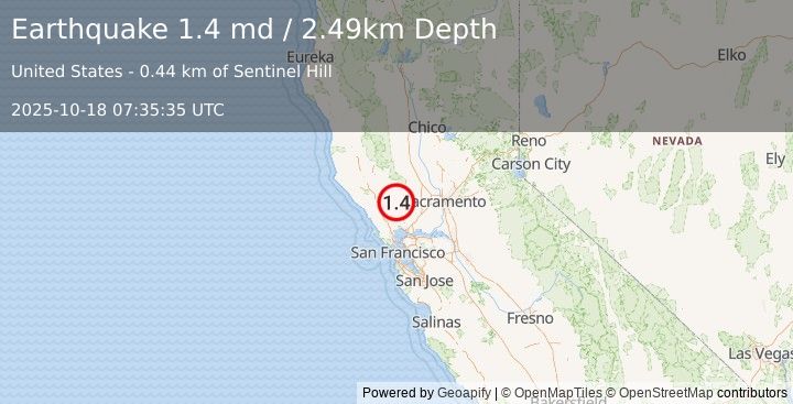 Earthquake 1 km S of Angwin, CA (1.4 md) (2025-10-18 07:35:35 UTC)