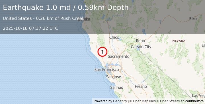 Earthquake 3 km NW of Cobb, CA (1.0 md) (2025-10-18 07:37:22 UTC)