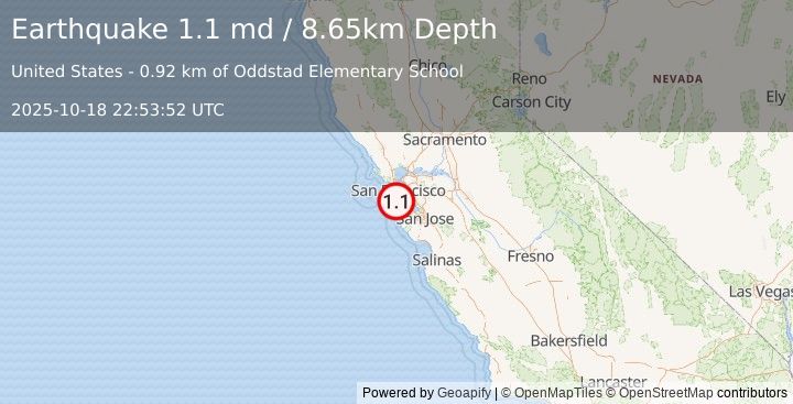 Earthquake 3 km SE of Pacifica, CA (1.1 md) (2025-10-18 22:53:52 UTC)