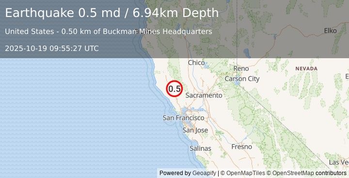 Earthquake 7 km WNW of The Geysers, CA (0.5 md) (2025-10-19 09:55:27 UTC)