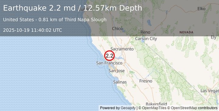 Earthquake 11 km SE of Temelec, CA (2.2 md) (2025-10-19 11:40:02 UTC)