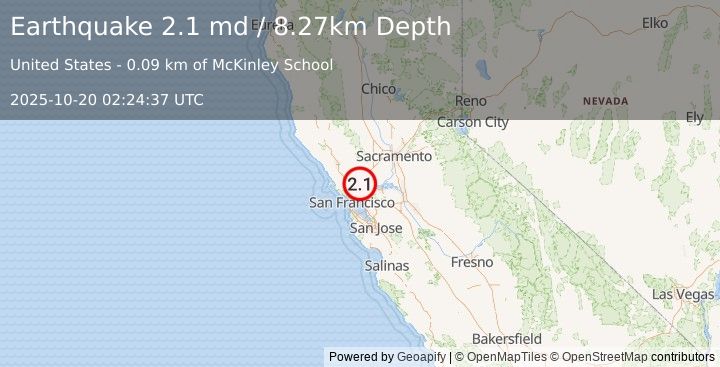 Earthquake 1 km SW of Vallejo, CA (2.1 md) (2025-10-20 02:24:37 UTC)