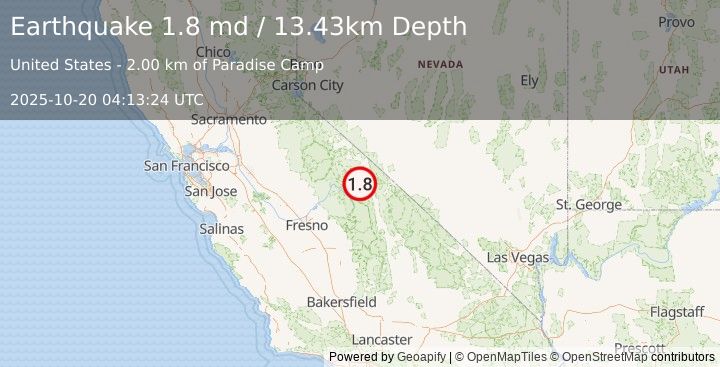 Earthquake 6 km NNW of Round Valley, CA (1.8 md) (2025-10-20 04:13:24 UTC)