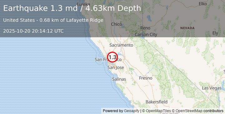 Earthquake 3 km N of Lafayette, CA (1.3 md) (2025-10-20 20:14:12 UTC)