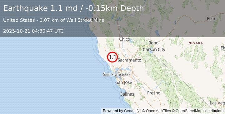 Earthquake 4 km S of Anderson Springs, CA (1.1 md) (2025-10-21 04:30:47 UTC)