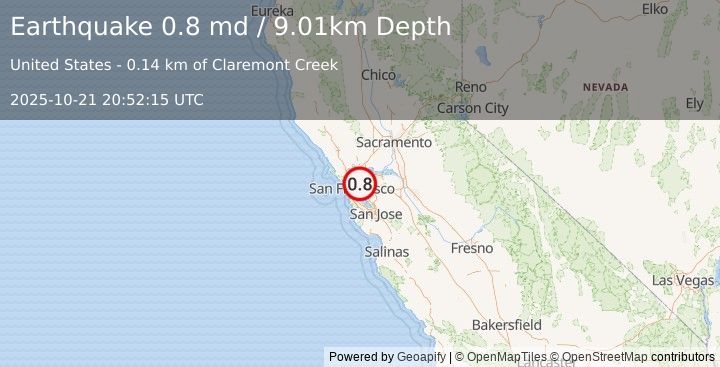 Earthquake 3 km ESE of Berkeley, CA (0.8 md) (2025-10-21 20:52:15 UTC)