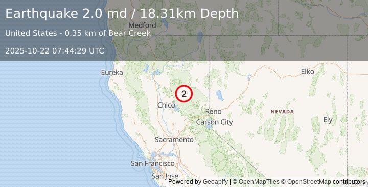 Earthquake 7 km S of Canyondam, CA (2.0 md) (2025-10-22 07:44:29 UTC)