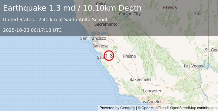 Earthquake 4 km ESE of Tres Pinos, CA (1.3 md) (2025-10-23 00:17:18 UTC)