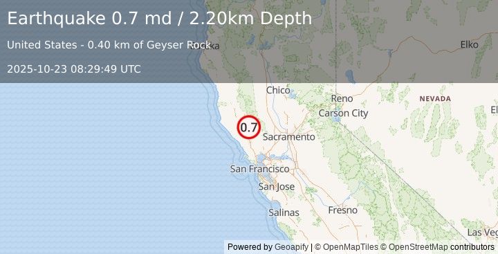 Earthquake 4 km W of Cobb, CA (0.7 md) (2025-10-23 08:29:49 UTC)