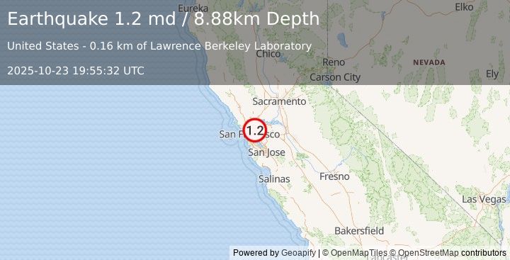 Earthquake 2 km ENE of Berkeley, CA (1.2 md) (2025-10-23 19:55:32 UTC)