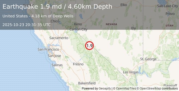 Earthquake 27 km SE of Bodie, CA (1.9 md) (2025-10-23 20:31:35 UTC)