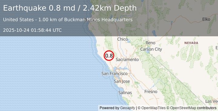 Earthquake 6 km WNW of The Geysers, CA (0.8 md) (2025-10-24 01:58:44 UTC)