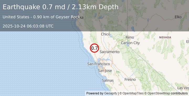 Earthquake 3 km W of Cobb, CA (0.7 md) (2025-10-24 06:03:08 UTC)