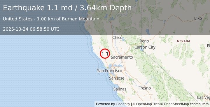 Earthquake 2 km NW of The Geysers, CA (1.1 md) (2025-10-24 06:58:50 UTC)