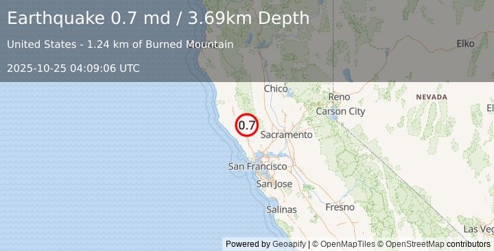 Earthquake 3 km N of The Geysers, CA (0.7 md) (2025-10-25 04:09:06 UTC)